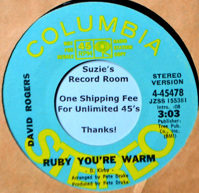 David Rogers Ruby You're Warm EX/EX- Country Promo DJ 45 7'' Vinyl -Coupons!
