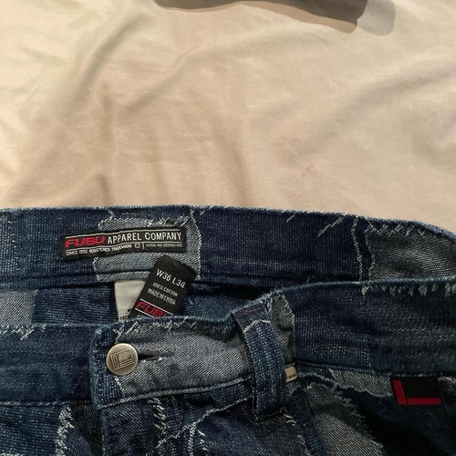 Vintage Fubu Jeans Men 36x32 Blue Baggy Patchwork Embroidered Hip Hop Grunge Y2K - Picture 3 of 4