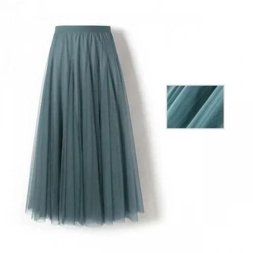 Damen Plissee Midi Rock Elastisch Hohe Taille Damen Netz Rock A-Linie Röcke - Bild 48 von 53