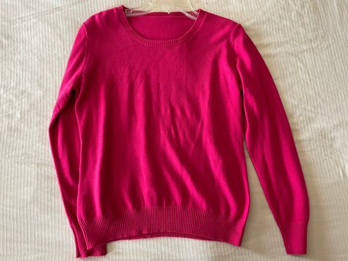 Fuchsia/Bright Pink Crew Neck Cotton Cashmere Knitted Sweater Size Large - Picture 3 of 9