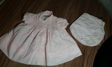 Vtg A Little Angel Baby Girl Pink Dress Smocked Buttoned Front Wide Hem 3-6 Mo