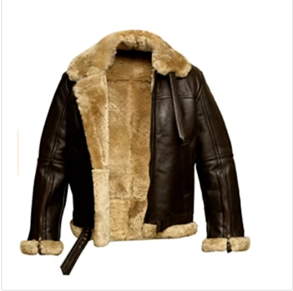 Mens B3 RAF Bomber Irvin Aviator Flying Pilot Fur Shearling Real Leather Jacket