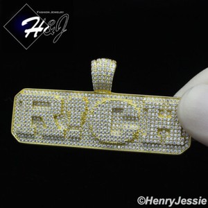 Authentic 925 STERLING SILVER ICY CUBIC ZIRCONIA GOLD PLATED 3D "RICH" LETTER PENDANT*G260