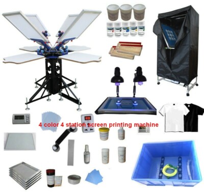 4 Color 4 Station Screen Printing Kit Silk Screen Press Exposure Unit Shirt DIY 
