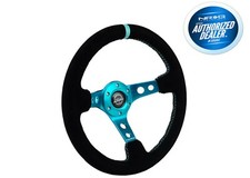 New Nrg Deep Dish Steering Wheel 350mm Black Suede Teal Center Rst-006s-tl