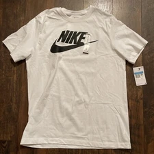 Nike Men's T-Shirt Athletic Logo Swoosh Printed Active Short Sleeve White Tee M