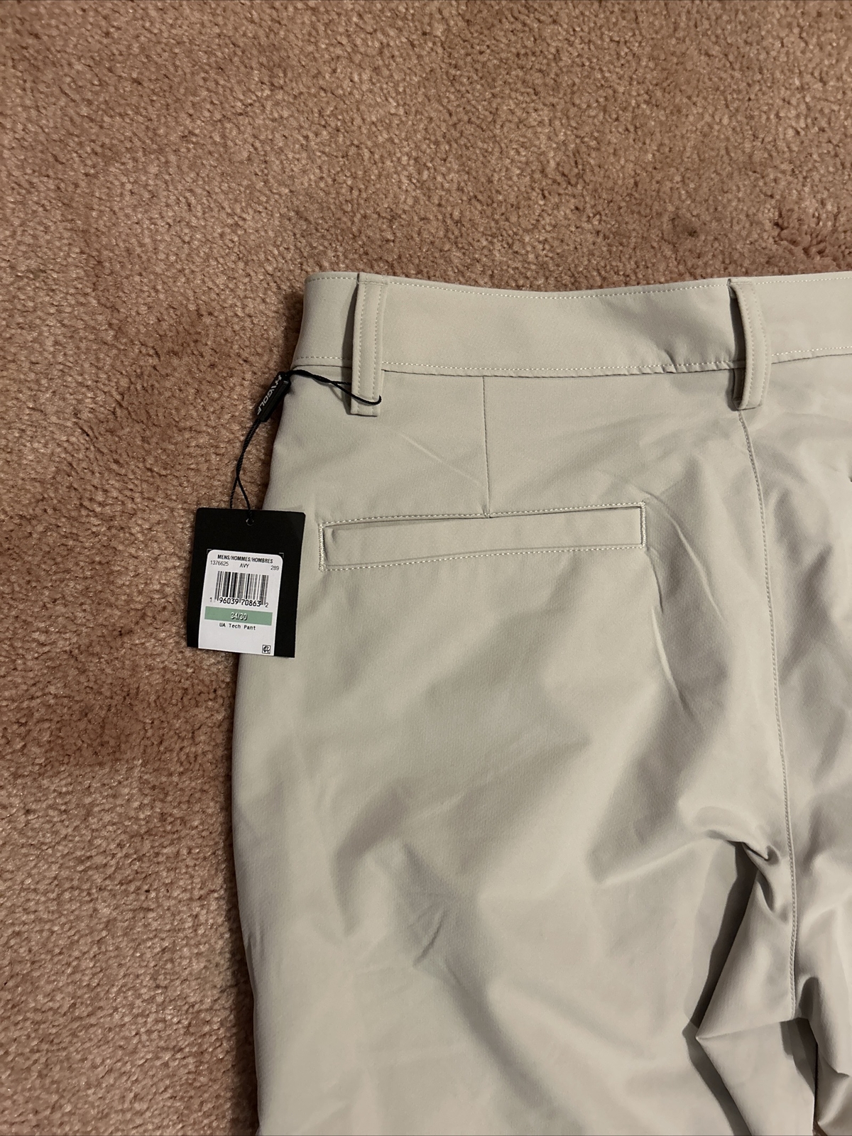 NWT MEN'S UNDER ARMOUR 1376625 UA TECH STRAIGHT BEIGE GOLF PANTS $70. 34x30