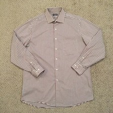 Van Heusen Flex Shirt 15.5 Gray Red Plaid Long Sleeve Button Front Mens