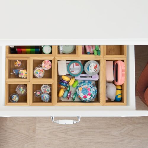 Bamboo Bathroom Set 16-piece Drawer Organizers Desk Storage Boxes Wood Tray - Picture 4 of 7