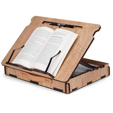 Book Stand with Storage Multi-Angle Book Holder for Reading in Bed Lap Book H...