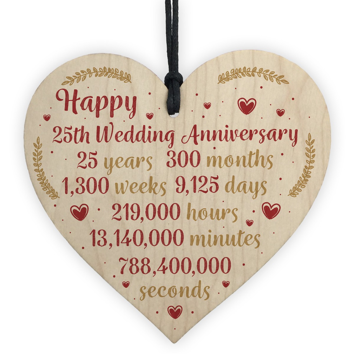 Happy 25th Wedding Anniversary Card Gift Heart Twenty Five Years Husband  Wife