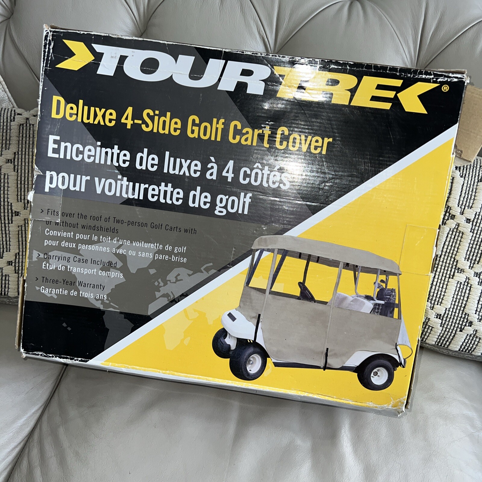 NEW TourTrek 4 Sided Deluxe Golf Cart Cover  Waterproof  Tan For 2 Person Carts