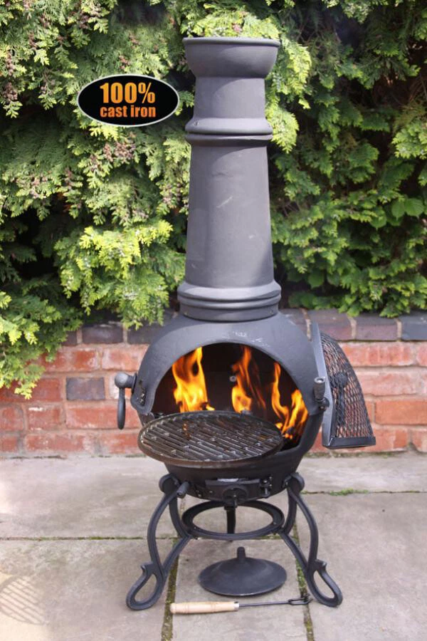 Extra Large 129cm Cast Iron Black Chimenea BBQ Outdoor Fire Pit | eBay