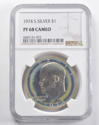 PF68 CAM 1974-S Eisenhower Silver Dollar NGC Target Rainbow TONED *5736