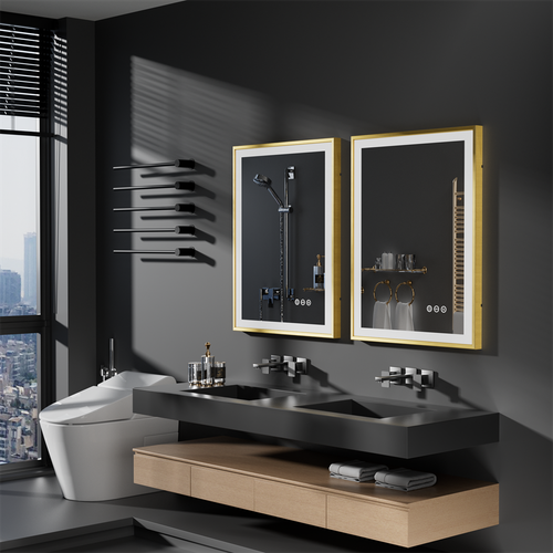 Large LED Bathroom Wall Mirror Gold Frame Demister Touch Control Anti-fog Mirror - Picture 17 of 22