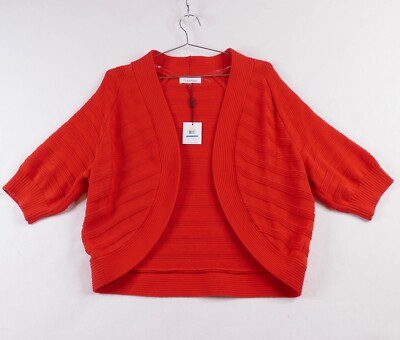 New Calvin Klein Cropped Open Front Coral Cardigan Sweater XL Short Sleeve  $79