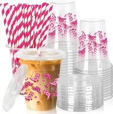 50Pcs Cowgirl Plastic Cups with Lids and Straws Pink Western