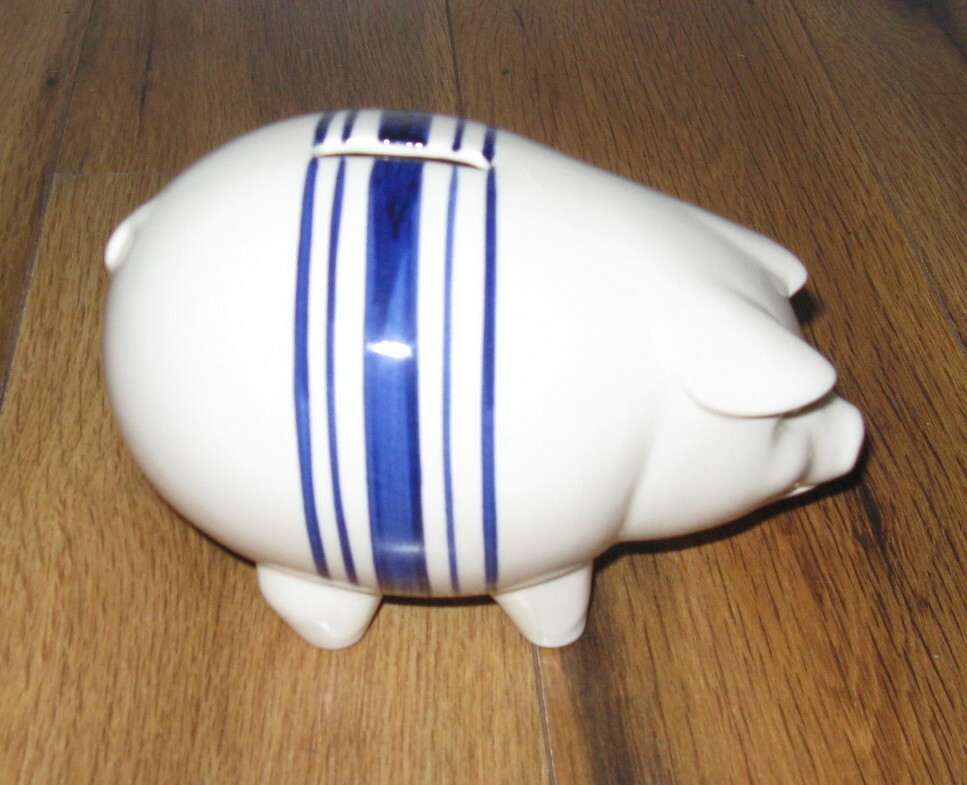 Ralph Lauren White Ironstone Farmstead Ticking Blue Stripe Piggy