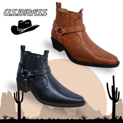 Herren Western Cowboystiefel Harley Motorrad Zwickel US Messing Knöchel Reiten Tanzen