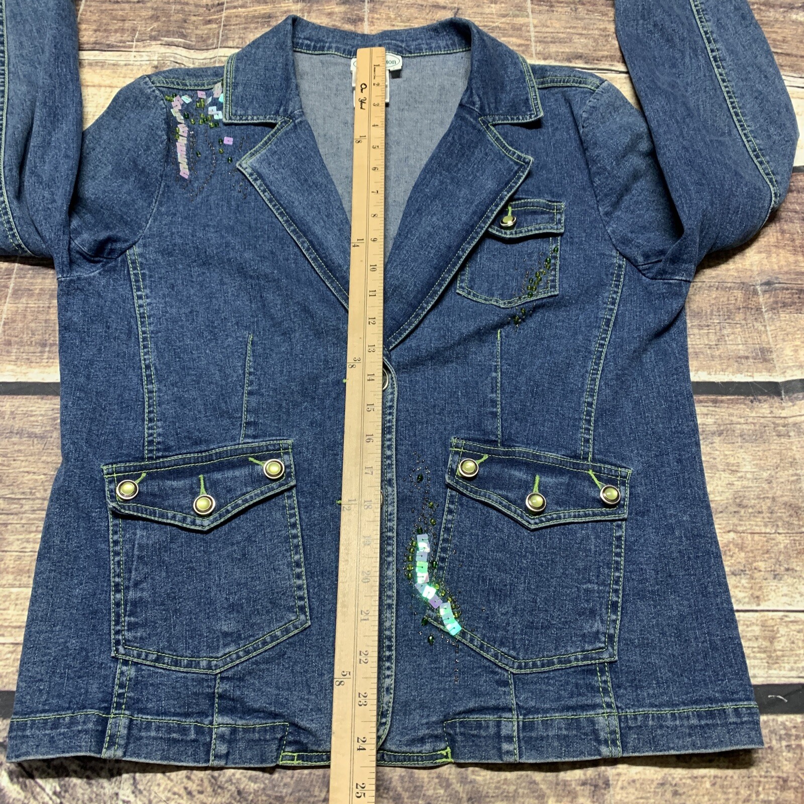 Patchington Denim Jacket Light Weight Gemmed Butt… - image 11