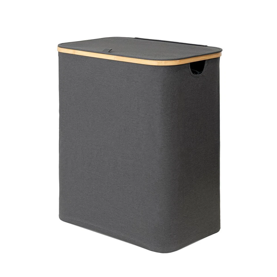 Wäschekorb 140 L mit Deckel 2 Fächer Wäschesack Wäschesammler Bambus Wäschebox - Bild 2 von 4