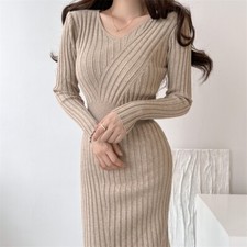Knitting Package Elegant Knitwear Elasticity Women's Autumn Winter Long Dresses