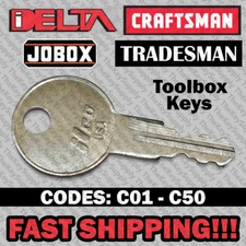 Delta Craftsman Tradesman Jobox Tool Box Replacement Key Cut to Code C01 - C50