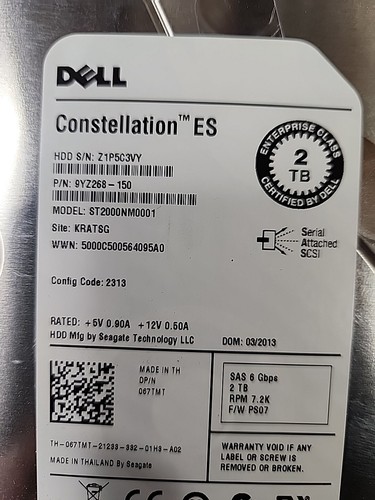 Dell/SEAGATE ST2000NM0001 2TB 67TMT 067TMT 7.2K RPM 6Gb/s 3.5" SAS Festplatte - Bild 8 von 13