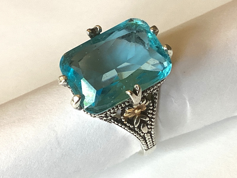 Aqua Marine Light Blue Stone Set in 925 Silver Ring Size 7.5