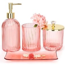 Bathroom Accessories Set 4 Pcs Pink Glass Bathroom Accessories Sets Complete W/l