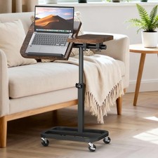 Large-Size Portable Laptop Rolling Desk with Wheels, Adjustable Height and Ti...
