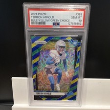 2024 Panini Prizm Choice Blue Yellow Green Terrion Arnold RC #389 PSA 10 Lions