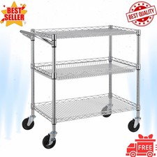 3 Tier Heavy Duty Commercial Utility Cart Wire Rolling Service Cart with Wheels