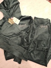 NEW NWT JUICY COUTURE Velour OG Bling Tracksuit Hoodie Pant Set Evergreen Size L