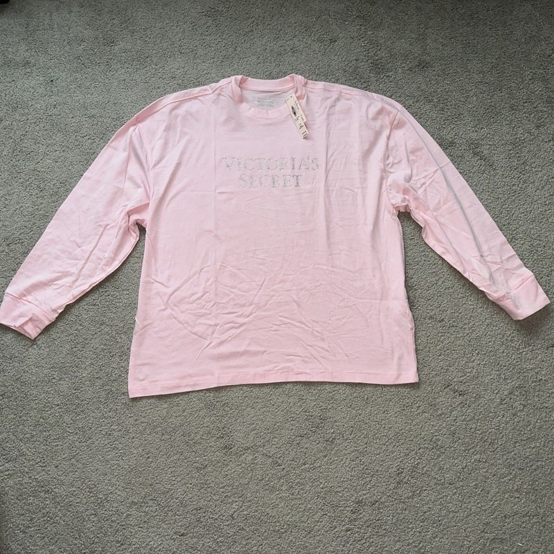 New Victorias Secret Pink Rhinestone Long Sleeve Tee S Short