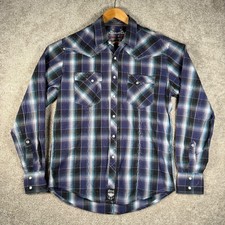 Rock 47 by Wrangler Men's M Plaid Pearl Snap Long Sleeve Western Rodeo Shirt