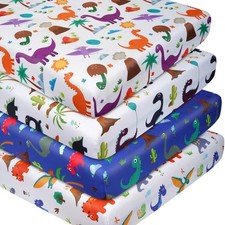 Dinosaur Crib Sheets Set, 4 Pack Fitted Crib Sheets 28 x 52 Inches, Soft Brea...