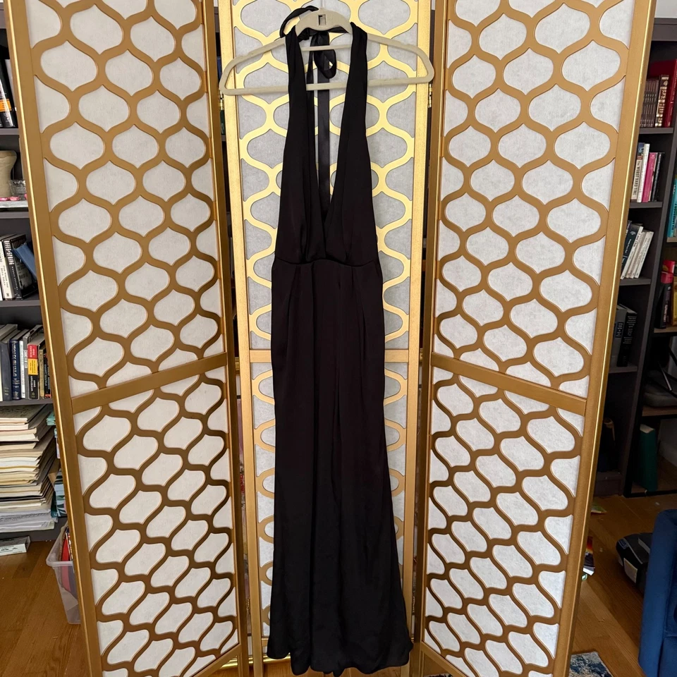 Jill Jill Stuart Size 6 Black Plunge V-Neck Halter Tie Formal Evening Maxi Dress - Image 3 of 4