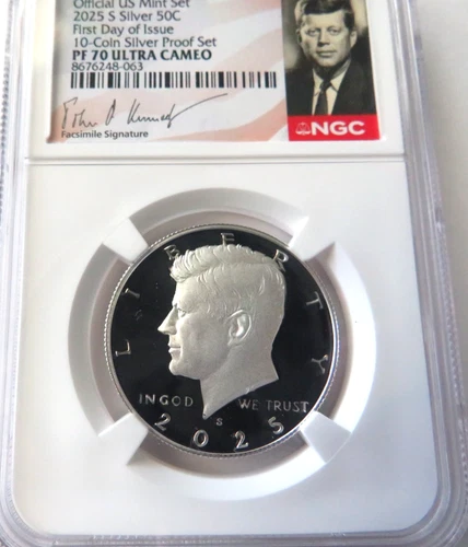 2025 S  SILVER  KENNEDY NGC  PF 70 DCAM FDOI LOW MINT LOW POP SIGNATURE LABEL