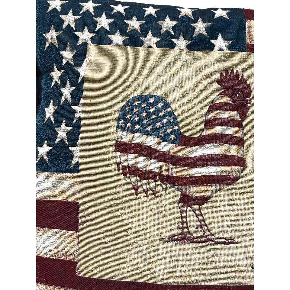 VTG J Wiens Throw Pillow Patriotic Rooster Stars Stripes Americana Tapestry 16" - Image 3 of 4