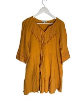 ANTHROPOLOGIE ERI ALI ANGELICA TASSELED TUNIC DRESS MARIGOLD M 100% Cotton