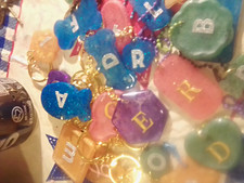 Multicolor Resin Glitter Letter Keychain w/ Gold-Tone Key Ring Or Colored Chain