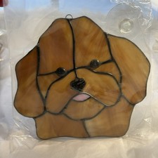 Handcrafted Stained Glass Brown Dog Suncatcher Doodle Puppy New 5.5"
