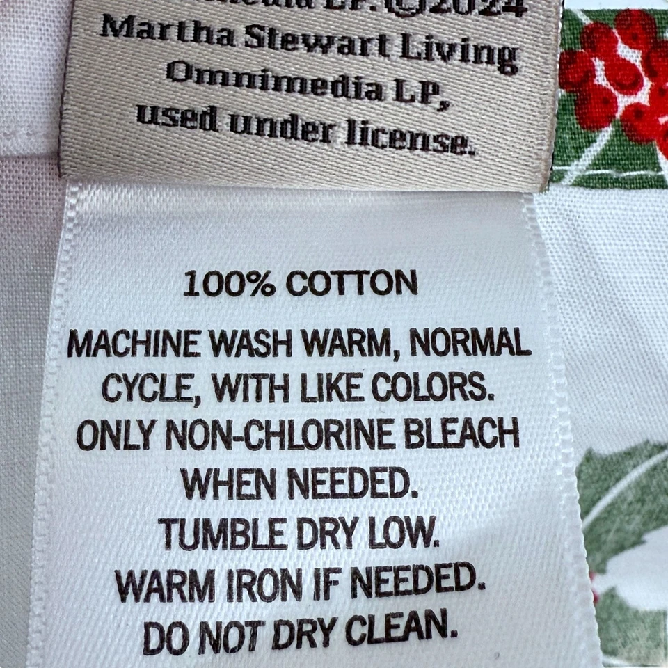 Sábana plana Martha Stewart Holly Berry tamaño completo 100 % algodón ropa de cama de Navidad Foto 4 de 4