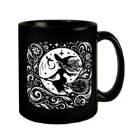 Hexe Fliegt Auf Einem Besen Im Mondschein Tasse Schwarz In Schwarz