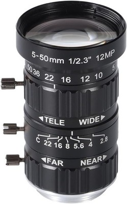 Zowietek 5-50mm 12MP C-Mount Zoom Lens Manual Focus w/ C-CS Adapter