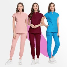 NiaaHinn Women's Medical Scrub Set V-Neck Top Stretch Jogger Pants