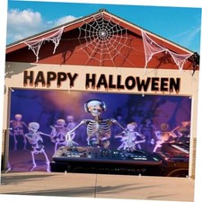 7x16ft Halloween Garage Door Cover for Double Garages Dancing Skeletons Purple