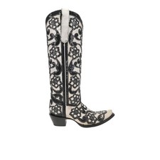 Corral Boots Floral Sequin Overlay Embroidered Tall Snip Toe Pull On Cowboy Wom