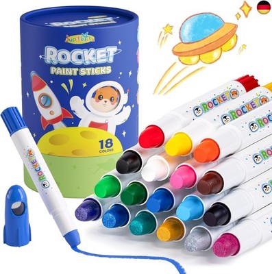 JUPITEARTH 18 Farben Wachsmalstifte für Kinder Rakete Malstiften Sticks mit 120 